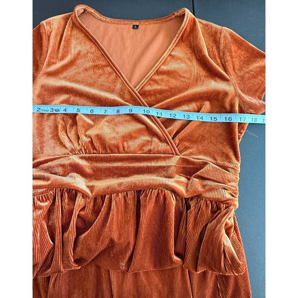 Women's Maxi Dress Velvet Short Sleeve Copper V-Neck Formal Event Holiday Large - Picture 11 of 13